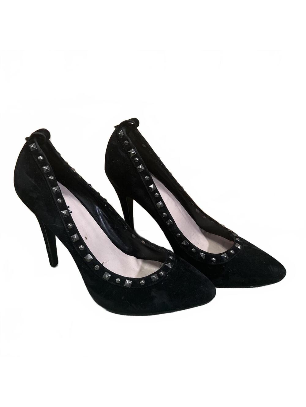 Pazzle Black Velvet Pazzle Womens Heels Silver Stud Trim Size 10